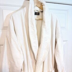 Club Room White 100% Cotton Terry Cloth Spa Robe One Size Heavyweight